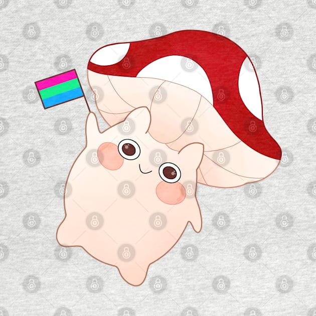 dancing and waving mushroom with polysexual pride flag by Simplephotoqueen